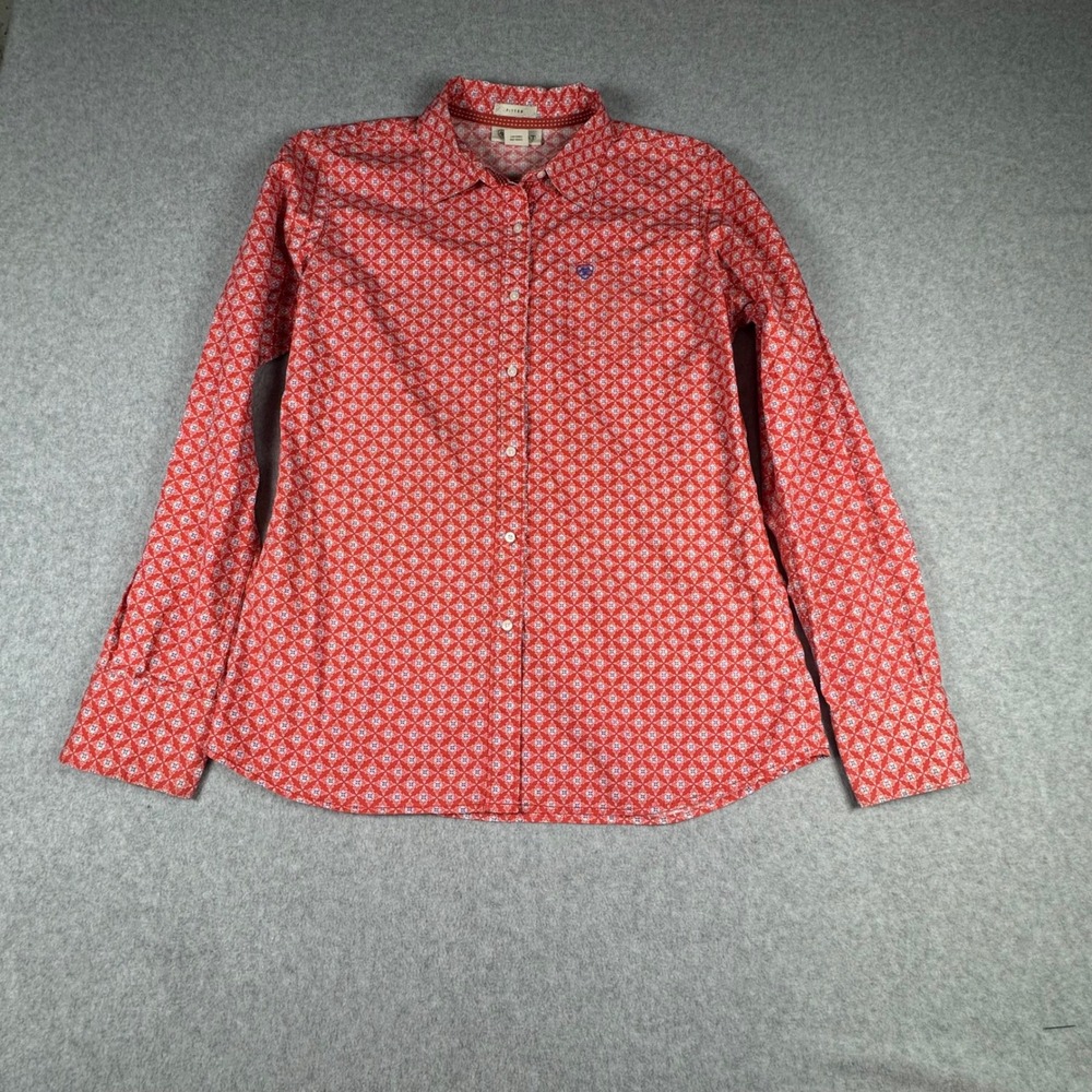 Ariat Womens Fitted Long Sleeve Button Down Shirt Red Medallion Print Size M